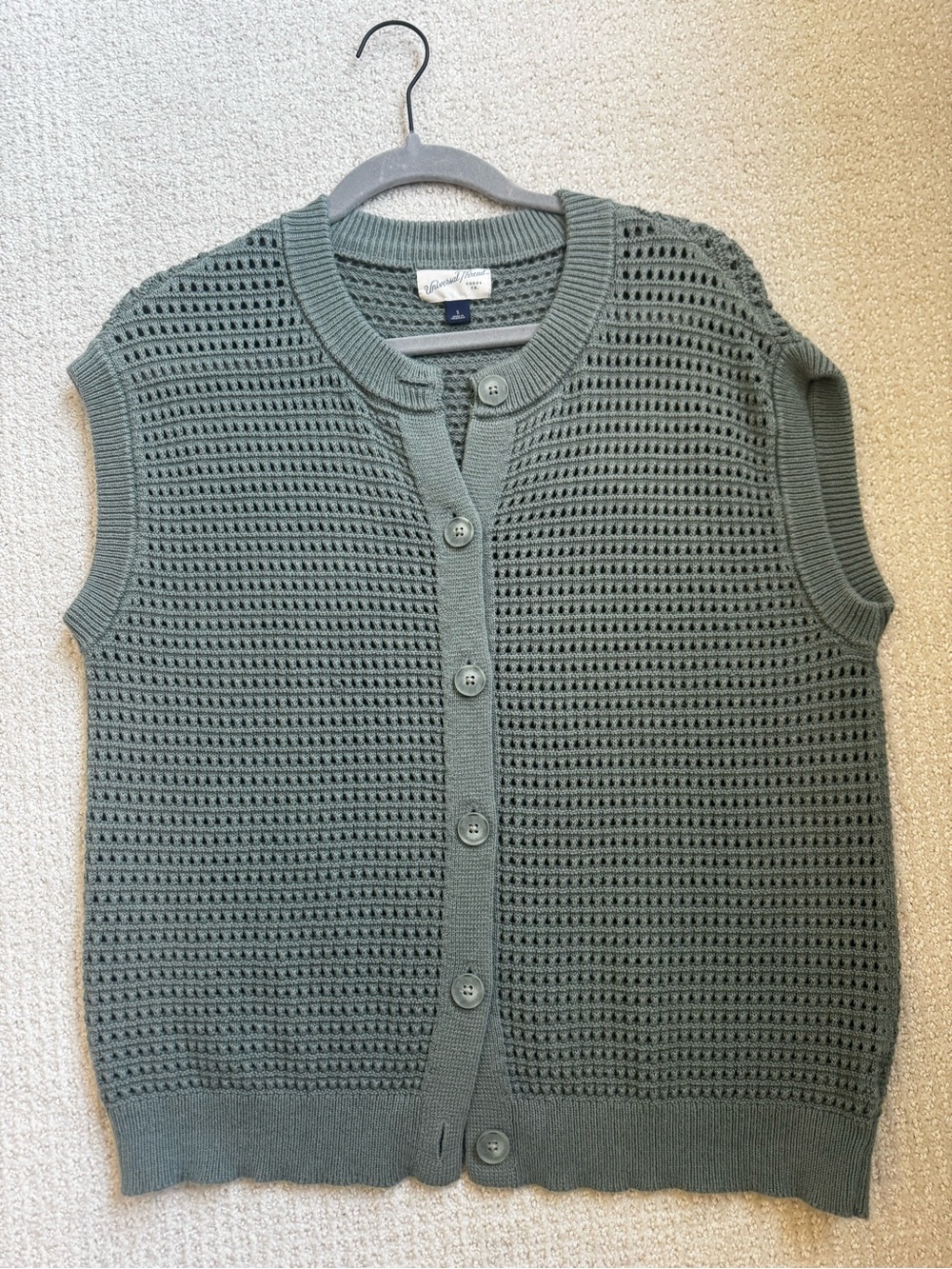 Button-Front Knit Sleeveless Sweater Vest - Sage Green